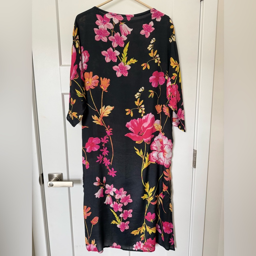 Lulu's Black Dress with Pink and Yellow Floral Design